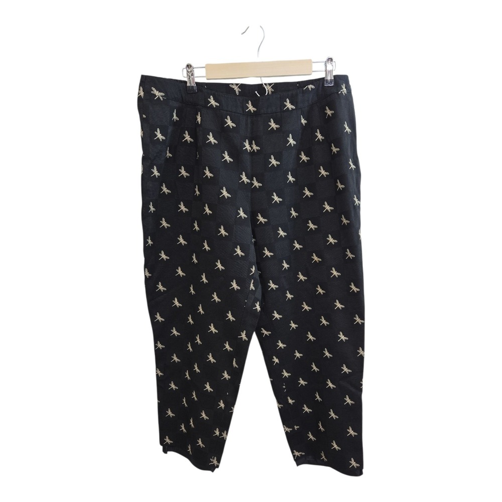 Talbots Woman Petite Black Dragonfly Print‎ Lined Cropped Pants Size 16W